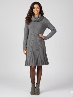 Max Studio Grey Marled Wool Cowl Neck Fit and Flared Sweater Dress Size M